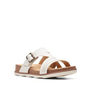 Clarks Brynn Hope Women's Size 8 White Leather Slide Sandals - Stylish Comfort f